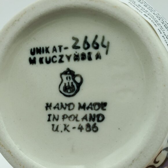 Polish Pottery Rooster Row Creamer Unikat Small Blue & Green Rooster Creamer - Picture 8 of 8